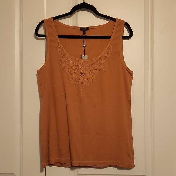 Talbots Ribbed Lace Burnt Orange Tshirt - Picture 1 of 5